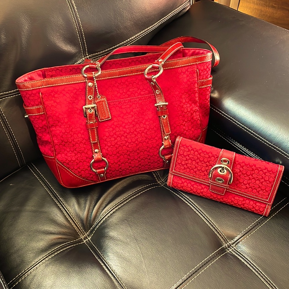 Cranberry Coach purse and wallet